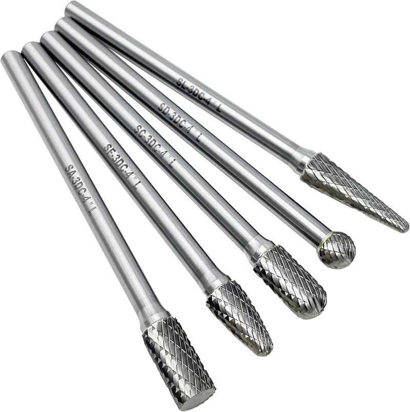 LU&MN Carbide Burrs Set 5pcs Extra Long Shank Carbide Rotery Burr File Double Cut 1/4 Inch Shank 4 Inch Long Burr Bits For Die Grinder Bits by - Image 2